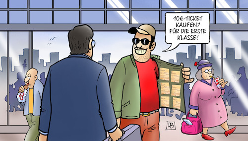 Cartoon: 10-Euro-Ticket (medium) by Harm Bengen tagged neun,zehn,euro,ticket,kaufen,schwarzmarkt,erste,klasse,bahnhof,bahn,nahverkehr,harm,bengen,cartoon,karikatur,neun,zehn,euro,ticket,kaufen,schwarzmarkt,erste,klasse,bahnhof,bahn,nahverkehr,harm,bengen,cartoon,karikatur