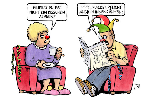 Cartoon: 11.11.-Maskenpflicht (medium) by Harm Bengen tagged karneval,fasching,albern,11,maskenpflicht,innenräume,corona,harm,bengen,cartoon,karikatur,karneval,fasching,albern,11,maskenpflicht,innenräume,corona,harm,bengen,cartoon,karikatur