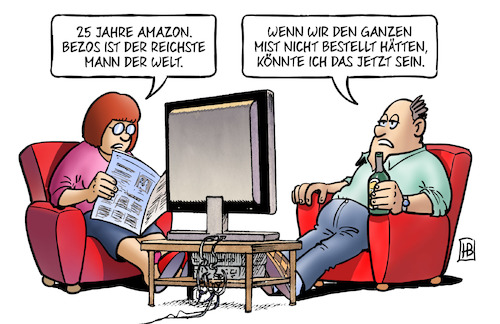 Cartoon: 25 Jahre Amazon (medium) by Harm Bengen tagged 25,jahre,amazon,internetbestelldienst,bezos,reichste,reichtum,mann,welt,bestellungen,mist,tv,harm,bengen,cartoon,karikatur,25,jahre,amazon,internetbestelldienst,bezos,reichste,reichtum,mann,welt,bestellungen,mist,tv,harm,bengen,cartoon,karikatur