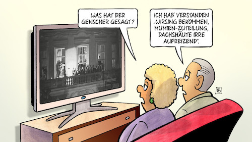 Cartoon: 30 Jahre Genscher-Balkon (medium) by Harm Bengen tagged balkon,genscher,prag,30,jahre,rede,ddr,ausreise,hören,missverständnis,tv,wirsing,bekommen,mumien,zuteilung,dachshäute,harm,bengen,cartoon,karikatur,balkon,genscher,prag,30,jahre,rede,ddr,ausreise,hören,missverständnis,tv,wirsing,bekommen,mumien,zuteilung,dachshäute,harm,bengen,cartoon,karikatur