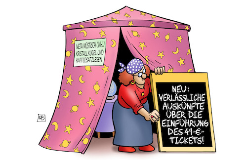 Cartoon: 49-Euro-Ticket-Zukunft (medium) by Harm Bengen tagged wahrsagerin,auskünfte,auskunft,einführung,49,euro,ticket,zukunft,harm,bengen,cartoon,karikatur,wahrsagerin,auskünfte,auskunft,einführung,49,euro,ticket,zukunft,harm,bengen,cartoon,karikatur