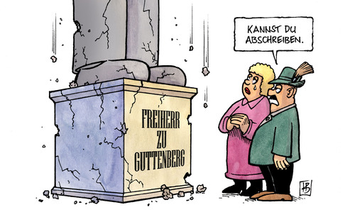 Cartoon: Abschreiben (medium) by Harm Bengen tagged abschreiben,guttenberg,verteidigungsminister,csu,bayern,doktor,freiherr,doktorarbeit,plagiat,denkmal,bröckeln,bröseln,absturz,niedergang,guttenberg,minister,deutschland,politik,verteidigungsminister,doktorarbeit,aalglatt,doktor,doktortitel,universität,urheber,betrug,plagiat