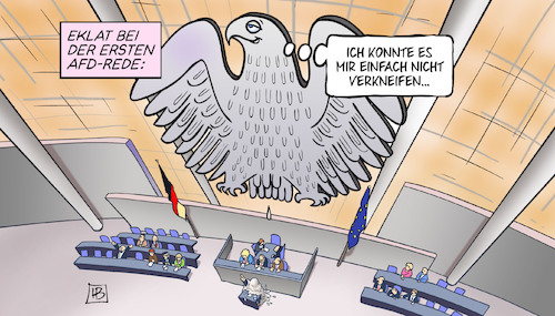 Cartoon: AfD im Bundestag (medium) by Harm Bengen tagged eklat,afd,rede,verkneifen,bundestag,bundesadler,schiss,scheisse,rechtsradikal,rechtsextrem,harm,bengen,cartoon,karikatur,eklat,afd,rede,verkneifen,bundestag,bundesadler,schiss,scheisse,rechtsradikal,rechtsextrem,harm,bengen,cartoon,karikatur