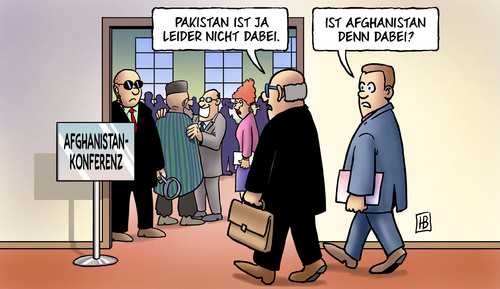 Cartoon: Afghanistan-Konferenz (medium) by Harm Bengen tagged afghanistan,konferenz,friedenskonferenz,boykott,frieden,karsai,taliban,pakistan,usa,bonn,petersberg,zukunft,diplomatie,nato,angriff,grenzposten,deutschland,gastgeber,westerwelle,afghanistan,konferenz,friedenskonferenz,boykott,frieden,taliban,pakistan,usa,bonn,petersberg,zukunft