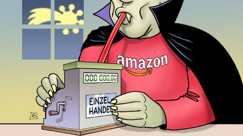 Cartoon: Amazon saugt aus (medium) by Harm Bengen tagged einzelhandel,amazon,saugt,aus,aussaugen,vampir,kasse,weihnachten,corona,komet,harm,bengen,cartoon,karikatur,einzelhandel,amazon,saugt,aus,aussaugen,vampir,kasse,weihnachten,corona,komet,harm,bengen,cartoon,karikatur