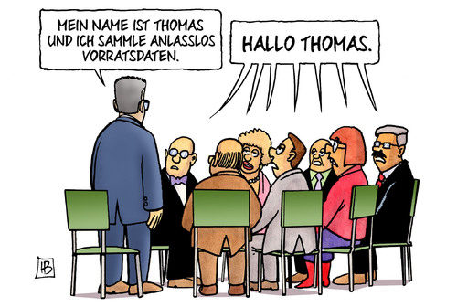 Cartoon: Anlasslos (medium) by Harm Bengen tagged anlasslos,selbsthilfegruppe,vorratsdatenspeicherung,thomas,demaiziere,de,maiziere,innenminister,justizminister,maas,daten,datenschutz,harm,bengen,cartoon,karikatur,anlasslos,selbsthilfegruppe,vorratsdatenspeicherung,thomas,demaiziere,de,maiziere,innenminister,justizminister,maas,daten,datenschutz,harm,bengen,cartoon,karikatur