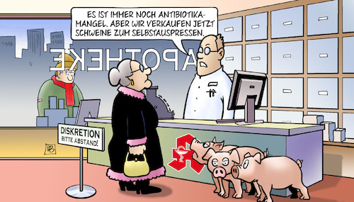 Cartoon: Antibiotikamangel (medium) by Harm Bengen tagged antibiotikamangel,schweine,selbstauspressen,apotheke,susemil,harm,bengen,cartoon,karikatur,antibiotikamangel,schweine,selbstauspressen,apotheke,susemil,harm,bengen,cartoon,karikatur