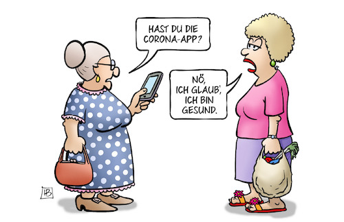 Cartoon: App oder gesund (medium) by Harm Bengen tagged warnung,warnapp,app,susemil,jutta,krank,gesund,handy,smartphone,corona,covid19,virus,pandemie,harm,bengen,cartoon,karikatur,warnung,warnapp,app,susemil,jutta,krank,gesund,handy,smartphone,corona,covid19,virus,pandemie,harm,bengen,cartoon,karikatur