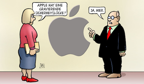 Cartoon: Apple-Sicherheitslücken (medium) by Harm Bengen tagged apple,sicherheitslücke,computer,hacker,iphone,ipad,harm,bengen,cartoon,karikatur,apple,sicherheitslücke,computer,hacker,iphone,ipad,harm,bengen,cartoon,karikatur