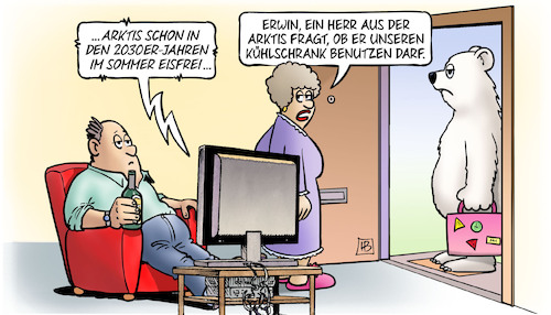 Cartoon: Arktis eisfrei (medium) by Harm Bengen tagged arktis,2030,sommer,eisfrei,eisbär,kühlschrank,tv,haustür,klimawandel,harm,bengen,cartoon,karikatur,arktis,2030,sommer,eisfrei,eisbär,kühlschrank,tv,haustür,klimawandel,harm,bengen,cartoon,karikatur