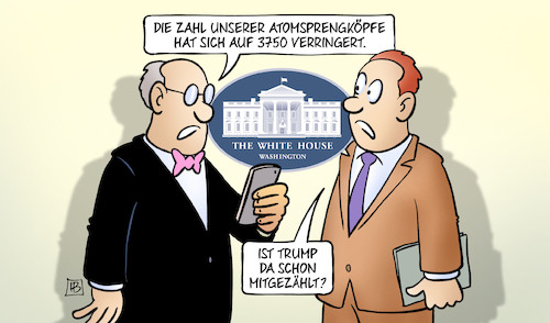 Cartoon: Atomsprengköpfe (medium) by Harm Bengen tagged zahl,atomsprengköpfe,3750,verringert,atomwaffen,usa,weises,haus,white,house,trump,handy,harm,bengen,cartoon,karikatur,zahl,atomsprengköpfe,3750,verringert,atomwaffen,usa,weises,haus,white,house,trump,handy,harm,bengen,cartoon,karikatur