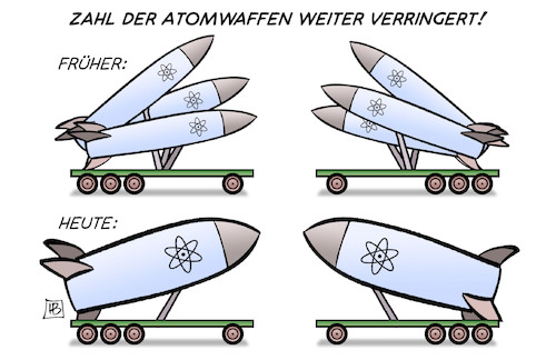 Cartoon: Atomwaffen verringert (medium) by Harm Bengen tagged atomwaffen,verringert,friedensforschungsinstitut,sipri,wettrüsten,rüstungsindustrie,raketen,krieg,harm,bengen,cartoon,karikatur,atomwaffen,verringert,friedensforschungsinstitut,sipri,wettrüsten,rüstungsindustrie,raketen,krieg,harm,bengen,cartoon,karikatur