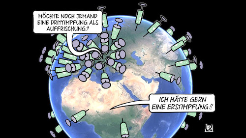 Cartoon: Auffrischung und Erstimpfung (medium) by Harm Bengen tagged drittimpfung,auffrischung,erstimpfung,corona,impfstoff,impfung,welt,weltkugel,erde,spritzen,armut,reichtum,harm,bengen,cartoon,karikatur,drittimpfung,auffrischung,erstimpfung,corona,impfstoff,impfung,welt,weltkugel,erde,spritzen,armut,reichtum,harm,bengen,cartoon,karikatur