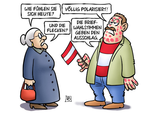 Cartoon: Ausschlag (medium) by Harm Bengen tagged polarisiert,polarisieren,flecken,briefwahlstimmen,wahlkarten,ausschlag,susemil,präsidentenwahl,österreich,fpö,grüne,rechts,harm,bengen,cartoon,karikatur,polarisiert,polarisieren,flecken,briefwahlstimmen,wahlkarten,ausschlag,susemil,präsidentenwahl,österreich,fpö,grüne,rechts,harm,bengen,cartoon,karikatur