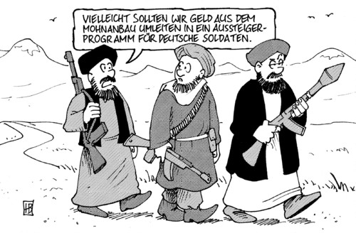 Cartoon: Aussteigerprogramm (medium) by Harm Bengen tagged aussteigerprogramm,afghanistan,taliban,fdp,guido westerwelle,soldaten,bundeswehr,auslandseinsatz,außenminister,guido,westerwelle