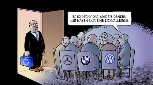 Cartoon: Autokartell-Absprachen (medium) by Harm Bengen tagged autokartell,absprachen,bussgeld,europa,strafzahlungen,abgasskandal,lichtallergie,harm,bengen,cartoon,karikatur,autokartell,absprachen,bussgeld,europa,strafzahlungen,abgasskandal,lichtallergie,harm,bengen,cartoon,karikatur