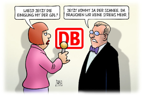 Cartoon: Bahn-GdL-Einigung (medium) by Harm Bengen tagged bahn,einigung,gdl,gewerkschaft,lokomotivführer,tarifverhandlungen,schnee,zugausfälle,streiks,interview,harm,bengen,cartoon,karikatur,bahn,einigung,gdl,gewerkschaft,lokomotivführer,tarifverhandlungen,schnee,zugausfälle,streiks,interview,harm,bengen,cartoon,karikatur