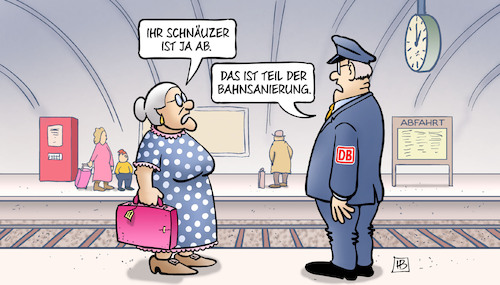 Cartoon: Bahnsanierung startet (medium) by Harm Bengen tagged schnäuzer,schnurrbart,rasur,bahnsanierung,bahnhof,susemil,harm,bengen,cartoon,karikatur,schnäuzer,schnurrbart,rasur,bahnsanierung,bahnhof,susemil,harm,bengen,cartoon,karikatur