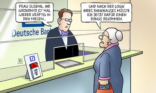 Cartoon: Bank-Boni (medium) by Harm Bengen tagged bank,boni,susemil,girokonto,kredit,schulden,minus,logik,deutsche,bonus,harm,bengen,cartoon,karikatur,bank,boni,susemil,girokonto,kredit,schulden,minus,logik,deutsche,bonus,harm,bengen,cartoon,karikatur