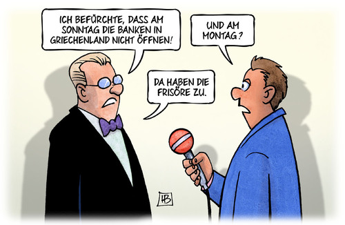 Cartoon: Banken zu (medium) by Harm Bengen tagged banken,geschlossen,bankenrun,montag,frisöre,interview,grexit,troika,institutionen,eu,ezb,iwf,griechenland,pleite,schulden,harm,bengen,cartoon,karikatur,banken,geschlossen,bankenrun,montag,frisöre,interview,grexit,troika,institutionen,eu,ezb,iwf,griechenland,pleite,schulden,harm,bengen,cartoon,karikatur