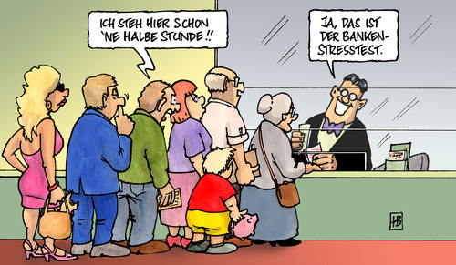 Cartoon: Bankenstreßtest (medium) by Harm Bengen tagged bankenstreßtest,bank,streß,warten,schlange,hyporeal,estate,finanzminister,krise,finanzkrise,bank,banken,streß,warten,schlange,hypo real estate,estate,finanzminister,krise,finanzkrise,hypo,real