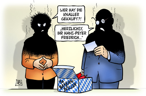 Cartoon: Bayern-Böller (medium) by Harm Bengen tagged knaller,feuerwerk,silvester,hans,peter,friedrich,bayern,böller,csu,cdu,kritik,merkel,altmaier,harm,bengen,cartoon,karikatur,knaller,feuerwerk,silvester,hans,peter,friedrich,bayern,böller,csu,cdu,kritik,merkel,altmaier,harm,bengen,cartoon,karikatur