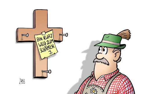 Cartoon: Bayern-Kreuze (medium) by Harm Bengen tagged bayern,kreuze,kruzifixe,kirche,landtagswahl,söder,jesus,christus,scham,schämen,harm,bengen,cartoon,karikatur,bayern,kreuze,kruzifixe,kirche,landtagswahl,söder,jesus,christus,scham,schämen,harm,bengen,cartoon,karikatur