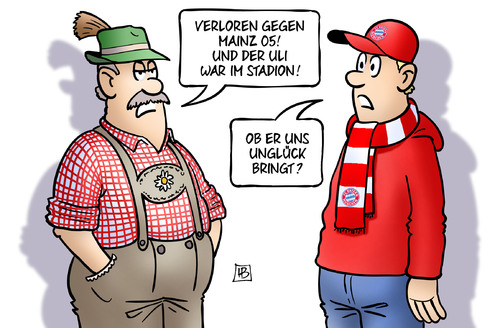 Cartoon: Bayern verliert (medium) by Harm Bengen tagged verloren,mainz,uli,hoeneß,hoeness,stadion,unglueck,fluch,fussball,bundesliga,harm,bengen,cartoon,karikatur,verloren,mainz,uli,hoeneß,hoeness,stadion,unglueck,fluch,fussball,bundesliga,harm,bengen,cartoon,karikatur