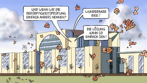 Cartoon: Bedürftigkeitsprüfung (medium) by Harm Bengen tagged bedürftigkeitsprüfung,grundrente,kanzleramt,herbst,groko,spd,cdu,csu,name,lösung,harm,bengen,cartoon,karikatur,bedürftigkeitsprüfung,grundrente,kanzleramt,herbst,groko,spd,cdu,csu,name,lösung,harm,bengen,cartoon,karikatur