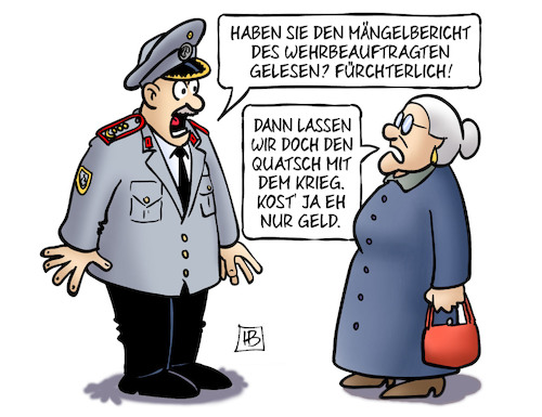 Cartoon: Bericht Wehrbeauftragter (medium) by Harm Bengen tagged bericht,wehrbeauftragter,bundeswehr,soldaten,general,zustand,quatsch,krieg,geld,material,hubschrauber,panzer,schutzwesten,winterkleidung,zelte,regierung,susemil,harm,bengen,cartoon,karikatur,bericht,wehrbeauftragter,bundeswehr,soldaten,general,zustand,quatsch,krieg,geld,material,hubschrauber,panzer,schutzwesten,winterkleidung,zelte,regierung,susemil,harm,bengen,cartoon,karikatur