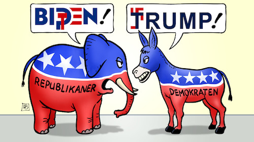 Cartoon: Biden-links Trump-rechts (medium) by Harm Bengen tagged biden,links,trump,rechts,usa,wahlen,demokraten,republikaner,esel,elefant,hakenkreuz,hammer,sichel,harm,bengen,cartoon,karikatur,biden,links,trump,rechts,usa,wahlen,demokraten,republikaner,esel,elefant,hakenkreuz,hammer,sichel,harm,bengen,cartoon,karikatur