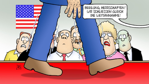 Cartoon: Biden-Wetten (medium) by Harm Bengen tagged beeilung,angst,beobachten,wetten,wettannahme,parkinson,gerüchte,zittern,biden,fitness,gesundheit,alter,wahlkampf,präsidentschaftswahl,harm,bengen,cartoon,karikatur,beeilung,angst,beobachten,wetten,wettannahme,parkinson,gerüchte,zittern,biden,fitness,gesundheit,alter,wahlkampf,präsidentschaftswahl,harm,bengen,cartoon,karikatur