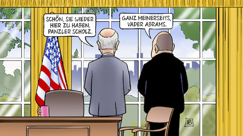 Cartoon: Biden und Scholz (medium) by Harm Bengen tagged usa,biden,oval,office,besuch,vader,abrams,panzer,panzler,bundeskanzler,scholz,krieg,ukraine,russland,harm,bengen,cartoon,karikatur,usa,biden,oval,office,besuch,vader,abrams,panzer,panzler,bundeskanzler,scholz,krieg,ukraine,russland,harm,bengen,cartoon,karikatur