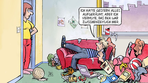 Cartoon: BKA-Durchsuchungen (medium) by Harm Bengen tagged aufräumen,kinderzimmer,zimmer,mutter,sohn,chaos,müll,dreck,bka,wohungsdurchsuchung,durchsuchungen,harm,bengen,cartoon,karikatur,aufräumen,kinderzimmer,zimmer,mutter,sohn,chaos,müll,dreck,bka,wohungsdurchsuchung,durchsuchungen,harm,bengen,cartoon,karikatur