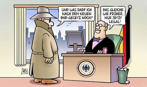 Cartoon: BND-Gesetz (medium) by Harm Bengen tagged bnd,gesetz,spionage,geheimdienst,spitzel,spion,legal,harm,bengen,cartoon,karikatur,bnd,gesetz,spionage,geheimdienst,spitzel,spion,legal,harm,bengen,cartoon,karikatur