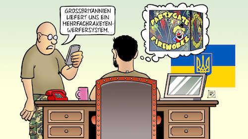 Cartoon: Britische Raketenwerfer (medium) by Harm Bengen tagged grossbritannien,mehrfachraketenwerfersystem,britische,raketenwerfer,waffenlieferung,selenskyj,partygate,johnson,feuerwerk,russland,ukraine,krieg,harm,bengen,cartoon,karikatur,grossbritannien,mehrfachraketenwerfersystem,britische,raketenwerfer,waffenlieferung,selenskyj,partygate,johnson,feuerwerk,russland,ukraine,krieg,harm,bengen,cartoon,karikatur