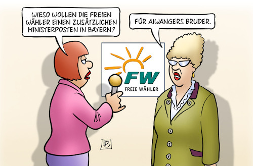 Cartoon: Bruder-Minister (medium) by Harm Bengen tagged freien,wähler,ministerposten,bayern,aiwangers,bruder,koalitionsverhandlungen,flugblattaffäre,interview,harm,bengen,cartoon,karikatur,freien,wähler,ministerposten,bayern,aiwangers,bruder,koalitionsverhandlungen,flugblattaffäre,interview,harm,bengen,cartoon,karikatur