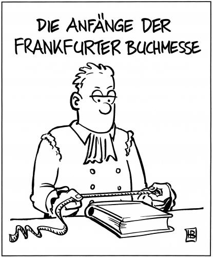 Cartoon: Buchmesse (medium) by Harm Bengen tagged frankfurter buchmesse,messe,buchmesse,frankfurt,literatur,lesen,kritik,literaturkritik,messen,abmessen,maß,buch,bildung,unterhaltung,anfang,start,frankfurter