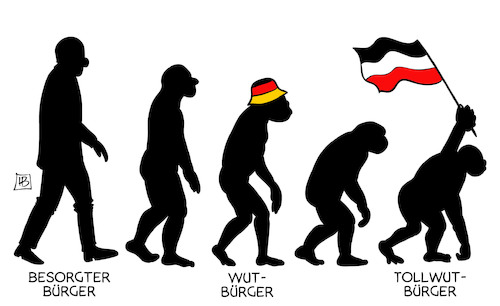 Cartoon: Bürger-Evolution (medium) by Harm Bengen tagged evolution,fahne,besorgter,bürger,wutbürger,tollwutbürger,faschisten,reichstag,reichsbürger,meinungsfreiheit,demonstrationsfreiheit,corona,demo,berlin,verboten,verschwörungstheorien,coronaleugner,impfgegnerinnen,nazis,harm,bengen,cartoon,karikatur,evolution,fahne,besorgter,bürger,wutbürger,tollwutbürger,faschisten,reichstag,reichsbürger,meinungsfreiheit,demonstrationsfreiheit,corona,demo,berlin,verboten,verschwörungstheorien,coronaleugner,impfgegnerinnen,nazis,harm,bengen,cartoon,karikatur