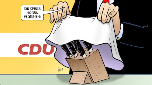 Cartoon: CDU-Schlachtfest (medium) by Harm Bengen tagged cdu,schlachtfest,spiele,messerblock,gemetzel,akk,kramp,karrenbauer,rücktritt,rückzug,parteivorsitzende,kanzlerkandidatin,verteidigungsministerin,harm,bengen,cartoon,karikatur,cdu,schlachtfest,spiele,messerblock,gemetzel,akk,kramp,karrenbauer,rücktritt,rückzug,parteivorsitzende,kanzlerkandidatin,verteidigungsministerin,harm,bengen,cartoon,karikatur