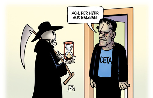 Cartoon: Ceta tot (medium) by Harm Bengen tagged ceta,tod,tot,freihandelsabkommen,wallonie,frankenstein,belgien,harm,bengen,cartoon,karikatur,ceta,tod,tot,freihandelsabkommen,wallonie,frankenstein,belgien,harm,bengen,cartoon,karikatur