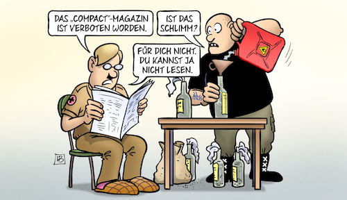 Cartoon: Compact-Verbot (medium) by Harm Bengen tagged compact,magazin,verboten,lesen,nazis,rechtsextrem,elsässer,harm,bengen,cartoon,karikatur,compact,magazin,verboten,lesen,nazis,rechtsextrem,elsässer,harm,bengen,cartoon,karikatur