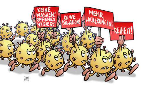 Cartoon: Corona-Demo (medium) by Harm Bengen tagged lockerungen,isolation,masken,freiheit,demonstration,corona,coronavirus,ansteckung,pandemie,epidemie,krankheit,schaden,harm,bengen,cartoon,karikatur,lockerungen,isolation,masken,freiheit,demonstration,corona,coronavirus,ansteckung,pandemie,epidemie,krankheit,schaden,harm,bengen,cartoon,karikatur