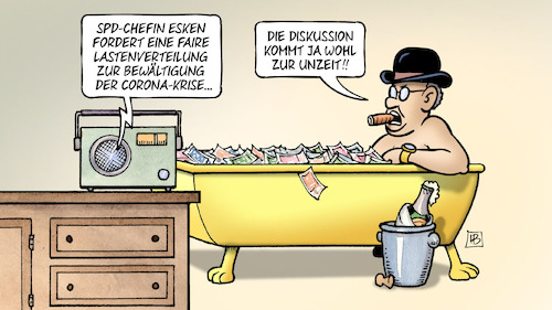 Cartoon: Corona-Lasten (medium) by Harm Bengen tagged spd,chefin,esken,faire,lastenverteilung,kapitalist,badewanne,krise,diskussion,unzeit,radio,corona,coronavirus,ansteckung,pandemie,epidemie,krankheit,schaden,harm,bengen,cartoon,karikatur,spd,chefin,esken,faire,lastenverteilung,kapitalist,badewanne,krise,diskussion,unzeit,radio,corona,coronavirus,ansteckung,pandemie,epidemie,krankheit,schaden,harm,bengen,cartoon,karikatur