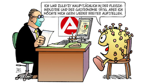 Cartoon: Corona Arbeitsamt (medium) by Harm Bengen tagged corona,arbeitsamt,fleischindustrie,gastronomie,breiter,aufstellen,arbeitslos,kurzarbeit,harm,bengen,cartoon,karikatur,corona,arbeitsamt,fleischindustrie,gastronomie,breiter,aufstellen,arbeitslos,kurzarbeit,harm,bengen,cartoon,karikatur