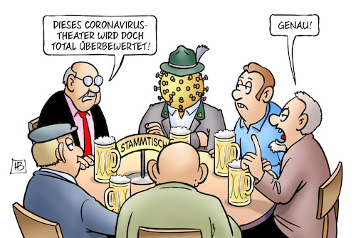 Cartoon: Coronavirus-Überbewertung (medium) by Harm Bengen tagged überbewertet,stammtisch,bayern,coronavirus,china,krankheit,pandemie,panik,harm,bengen,cartoon,karikatur,überbewertet,stammtisch,bayern,coronavirus,china,krankheit,pandemie,panik,harm,bengen,cartoon,karikatur