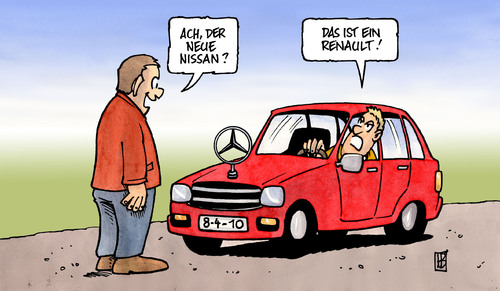 Cartoon: Daimler-Nissan-Renault (medium) by Harm Bengen tagged daimler,nissan,renault,auto,automobil,kfz,uebernahme,kooperation,ag,aktien,zusammenarbeit,mercedes,stern,missverstaendnis,daimler,nissan,auto,automobil,kooperation,ag,aktien,zusammenarbeit,mercedes,stern,missverständnis