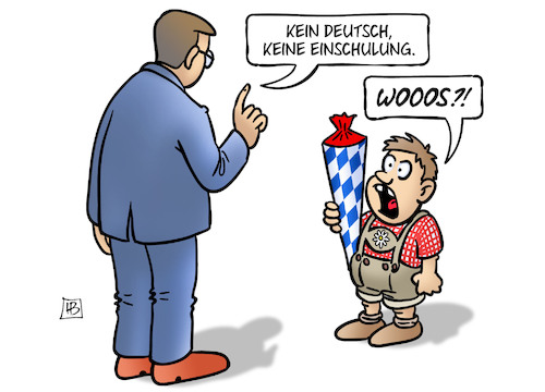 Cartoon: Deutsch bei Einschulung (medium) by Harm Bengen tagged deutsch,einschulung,grundschule,bayern,kind,sprache,linnemann,cdu,harm,bengen,cartoon,karikatur,deutsch,einschulung,grundschule,bayern,kind,sprache,linnemann,cdu,harm,bengen,cartoon,karikatur