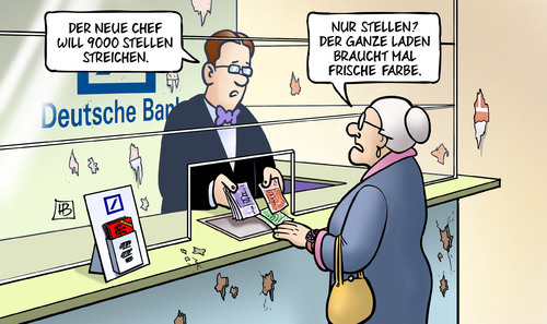 Cartoon: Deutsche-Bank-Stellen (medium) by Harm Bengen tagged deutsche,bank,stellen,rekordverlust,chef,cryan,9000,streichen,job,arbeitsplatz,maler,farbe,susemil,harm,bengen,cartoon,karikatur,deutsche,bank,stellen,rekordverlust,chef,cryan,9000,streichen,job,arbeitsplatz,maler,farbe,susemil,harm,bengen,cartoon,karikatur