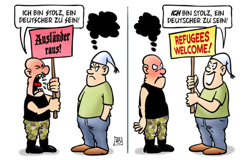 Cartoon: Deutscher Stolz (medium) by Harm Bengen tagged stolz,deutscher,michel,nazi,rechts,auslaender,auslaenderfeindlich,refugees,welcome,fluechtlinge,asyl,rassismus,fremdenfeindlichkeit,harm,bengen,cartoon,karikatur,stolz,deutscher,michel,nazi,rechts,auslaender,auslaenderfeindlich,refugees,welcome,fluechtlinge,asyl,rassismus,fremdenfeindlichkeit,harm,bengen,cartoon,karikatur